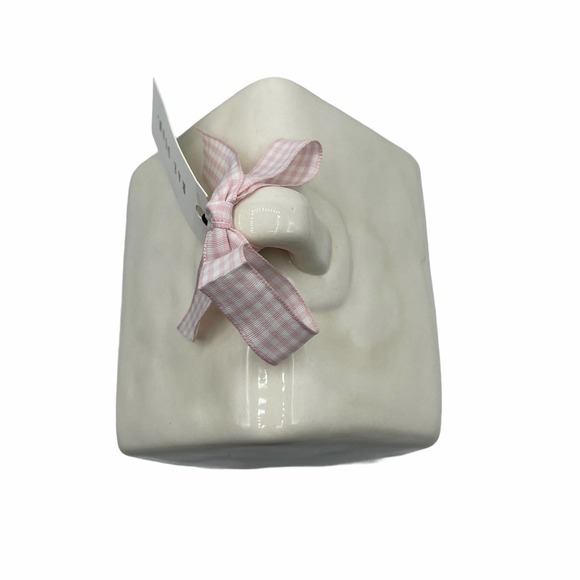 Rae Dunn Baby Bird Ceramic Birdhouse Pink Checkered Ribbon - Picture 5 of 8